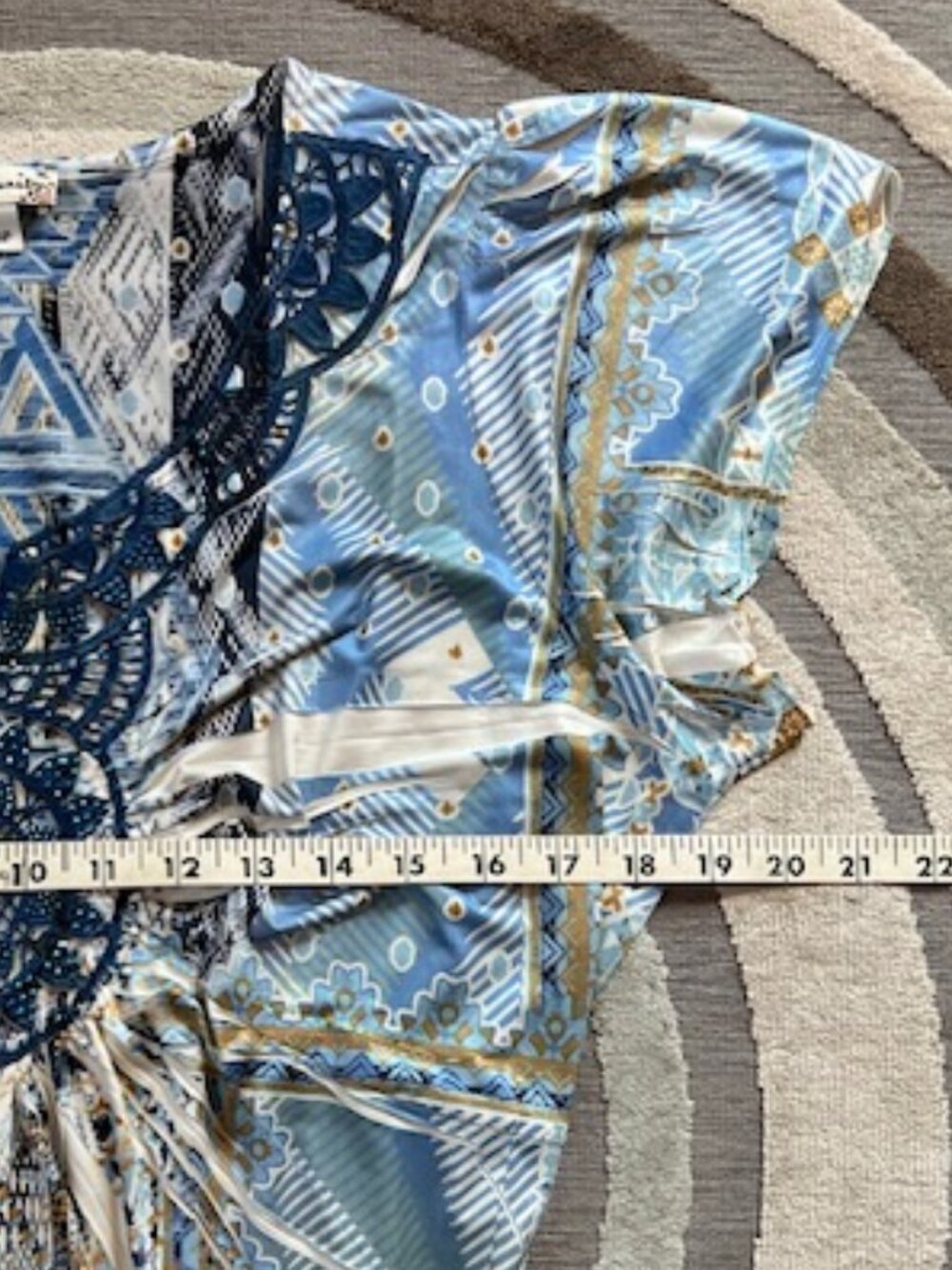 World Unity Women Short SLV Aztec Boho Embroider Blue Geometric Shift Dress XL - Picture 8 of 11